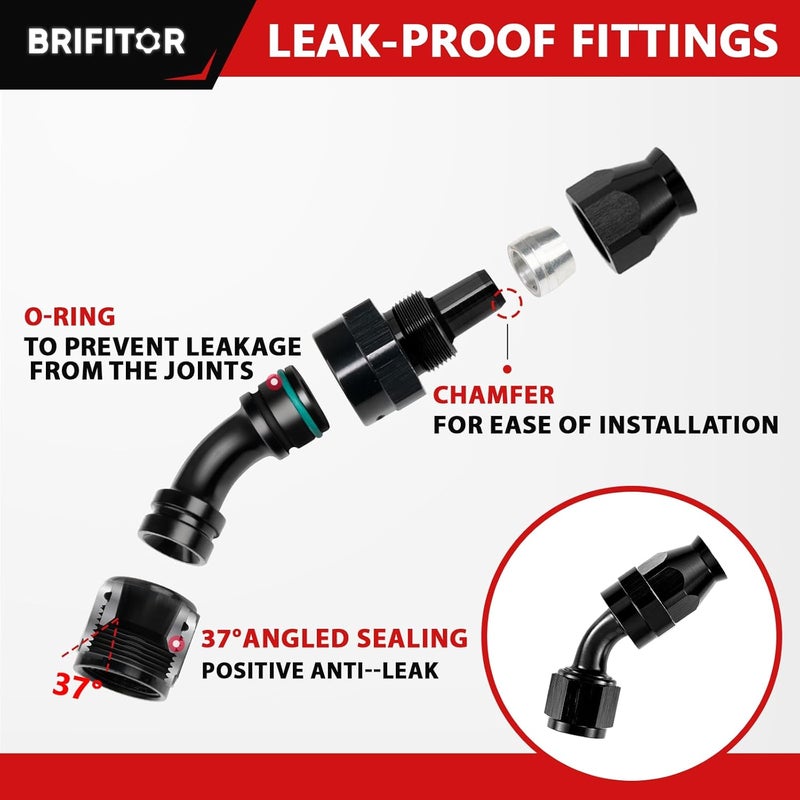 BRIFITOR 8AN PTFE Fuel Line Kit Nylon Braided PTFE Fuel Hose 20FT With AN8 Hose End Fitting For LS Swap EFI Fuel System - Image 4